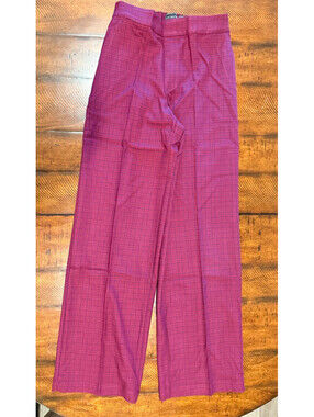 G by Giuliana Black Label Plaid Pull-On Trouser Pants Magenta Size 2
